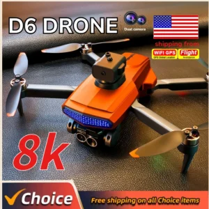 D6 8K HD Professional Drone with Dual Camera Optical Flow Obstacle Avoidance Foldable RC Quadcopter Toy for Beginners
