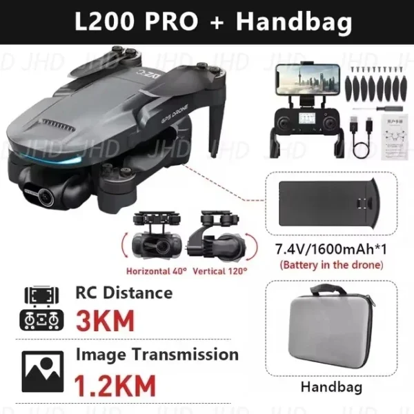 JHD L200 PRO MAX Drone GPS Brushless Motor 4K HD Profesional FPV Drone 2-Axis Gimbal 360° Obstacle Avoidance RC Drone L200 PRO - Image 3