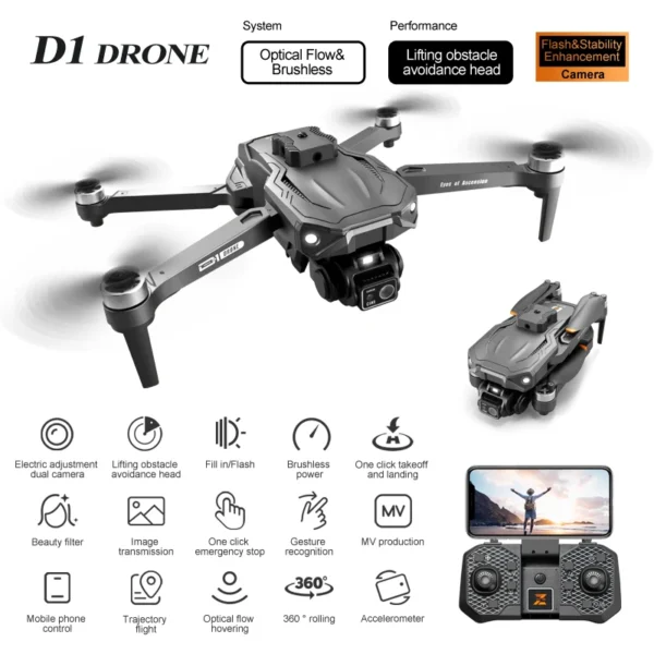 2024 New D1 drone HD professional HD camera 5G GPS optical stream 360° Obstacle avoidance 5G WIFI brushless motor RC helicopter - Image 4