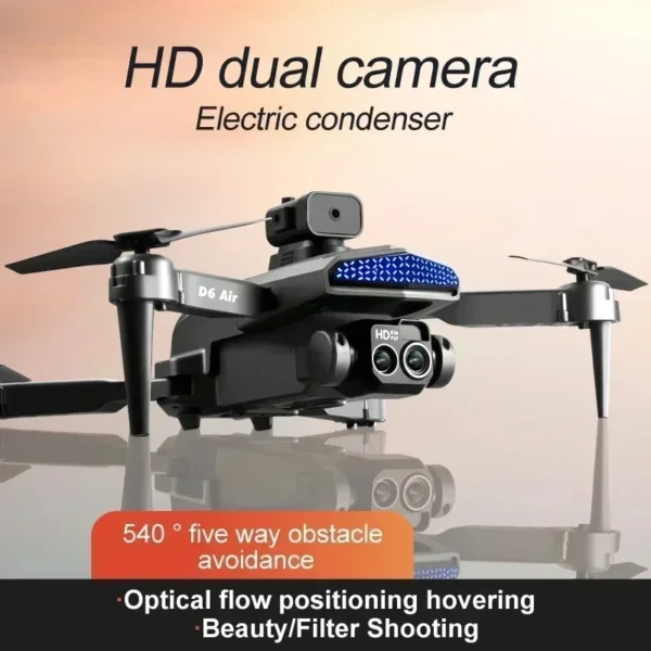 D6 8K HD Professional Drone with Dual Camera Optical Flow Obstacle Avoidance Foldable RC Quadcopter Toy for Beginners - Image 8